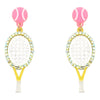 Tennis Ball and Paddle Figure Drop Post Earrings
