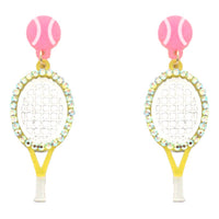 Tennis Ball and Paddle Figure Drop Post Earrings