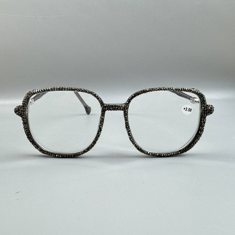 Grey Handmade Rhinestone Large Frame Round Reader