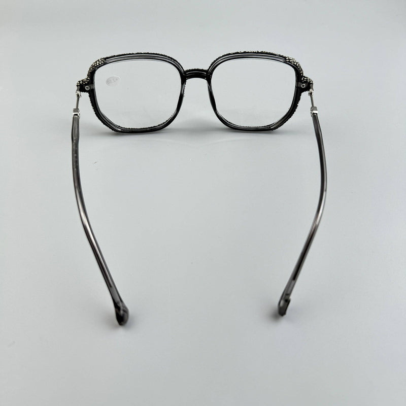 Grey Handmade Rhinestone Large Frame Round Reader