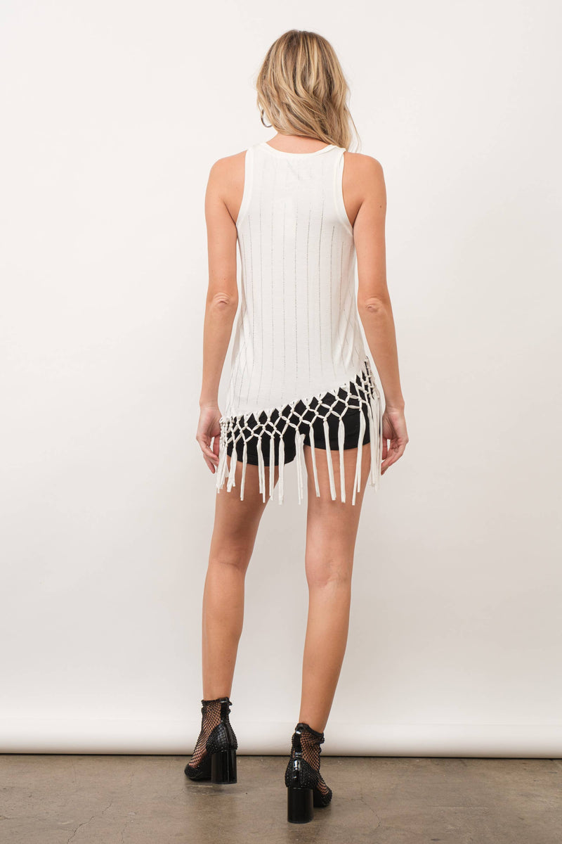 Rhinestone Fringe Jersey Tank