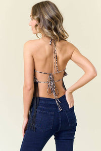 Halter Cheetah Fringe Top