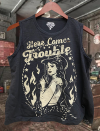 Here Comes Trouble Muscle Crop Tank Top