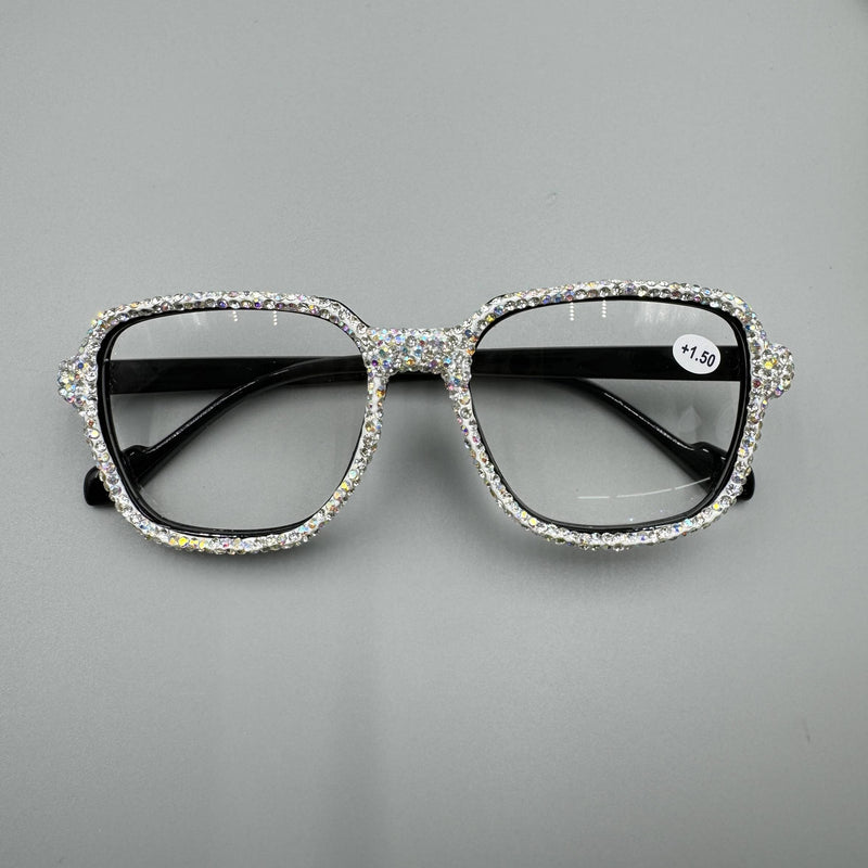 Handmade Large Frame Square AB Rhinestone Readers