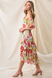 Floral Off Shoulder Boho Midi Dress