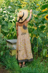 Milk & Honey Bohéme Long Maxi Slip Dress w/ Bee & Sunflowers