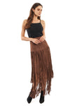 Vegan Suede Fringe Long Skirt