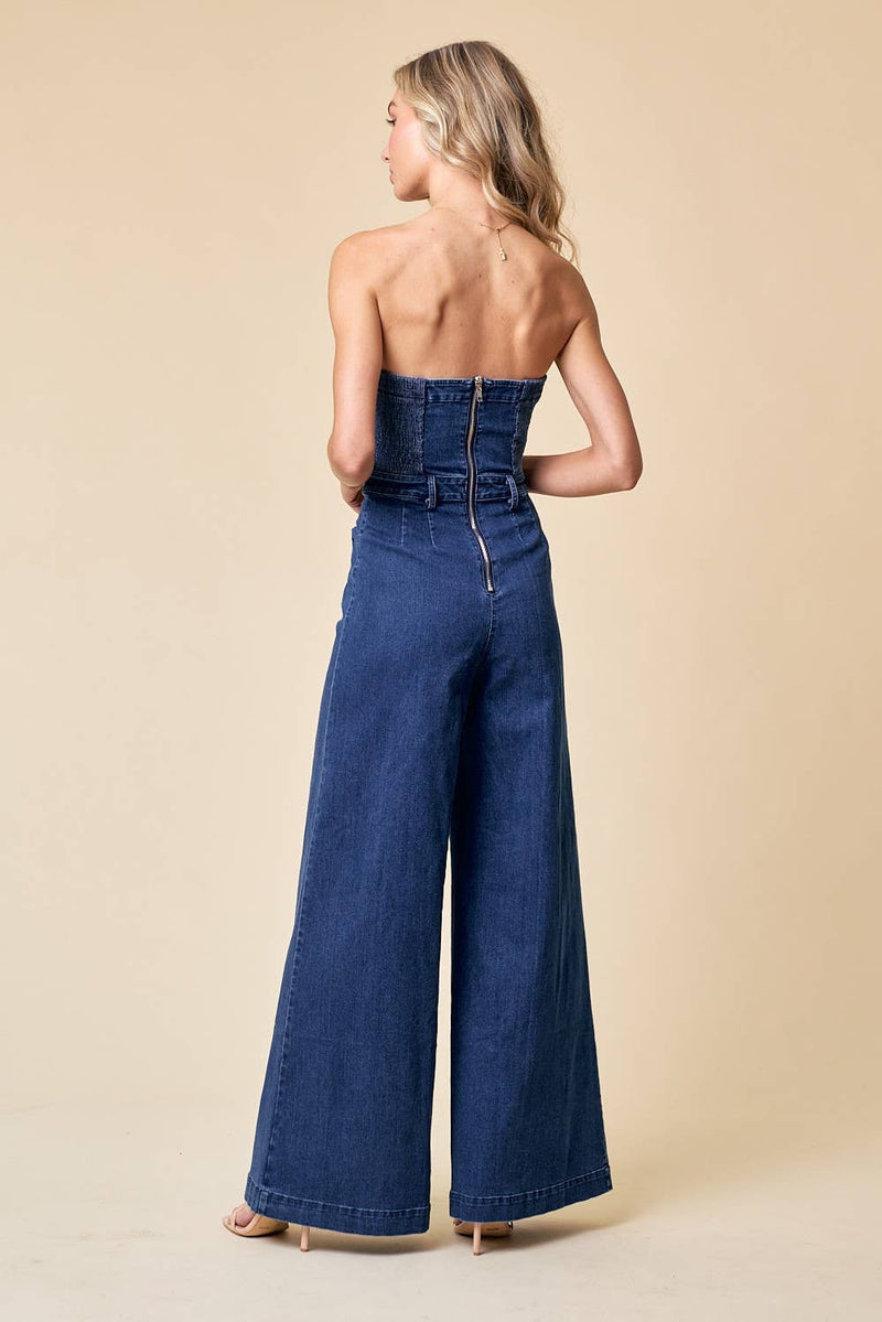 Strapless Wide Leg Jumpsuit Over-alls