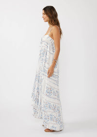 Hi-Lo Spaghetti Strap Patchwork Ruffle Maxi Dress