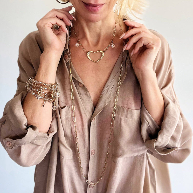 "Love" Open Heart Long Chain Necklace