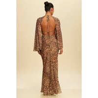 Leopard Flutter Slv Maxi Dress with Side Reveals