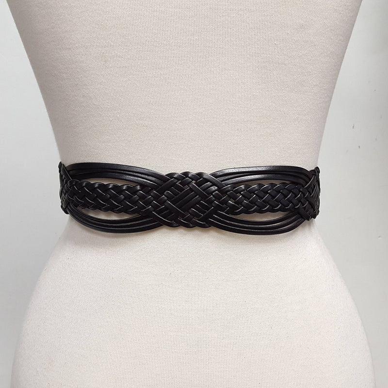 Hand Braided Leather Belt with Silver Floral Etched Buckle