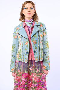 Lucinda Embroidered Denim Motorcycle Jacket