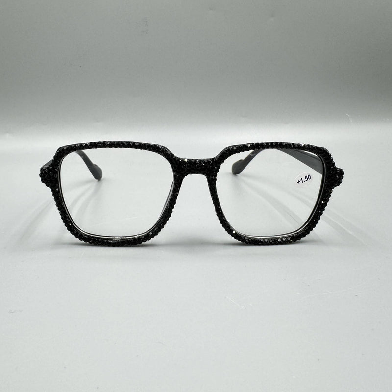Black Rhinestone Large Frame Round Readers
