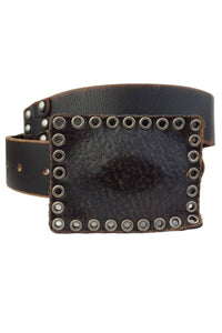 Vintage Black Grommet Genuine Leather Covered Buckle