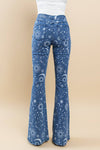 Super Stretchy Star & Sun Printed Flare Jeans