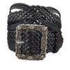 Hand Braided Leather Belt with Silver Floral Etched Buckle