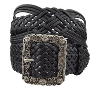 Hand Braided Leather Belt with Silver Floral Etched Buckle