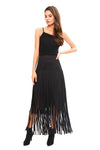 Vegan Suede Fringe Long Skirt