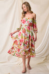 Floral Off Shoulder Boho Midi Dress