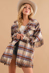Plaid Fringe Bottom Fleece Jacket