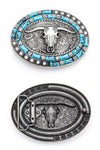 Long Horn Buckle Turquoise Pave Stone Western Belt