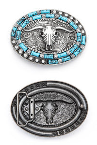 Long Horn Buckle Turquoise Pave Stone Western Belt