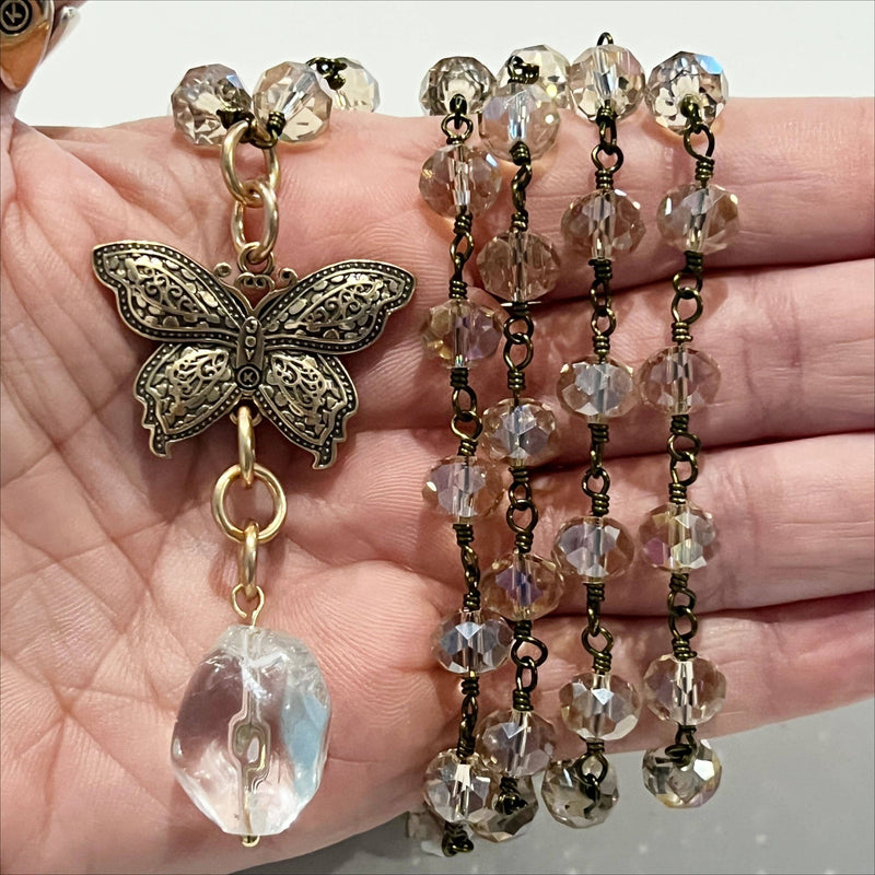 "Joy" Butterfly Long Rosary Chain Necklace