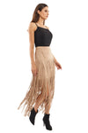 Vegan Suede Fringe Long Skirt