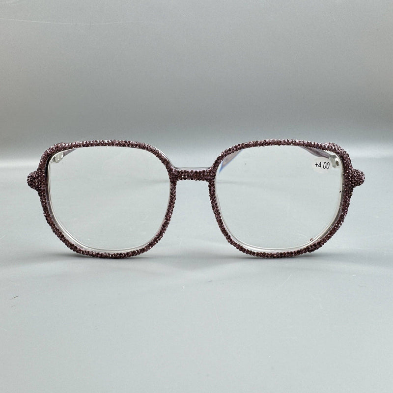 Purple Handmade Rhinestone Large Frame Round Reader