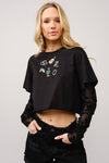 Western Embroidered Crop Tshirt with Velvet Burnout Slvs