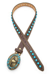 Long Horn Buckle Turquoise Pave Stone Western Belt