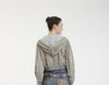 Cropped Mesh Covered Hoody Puff Sleeve - Checkered