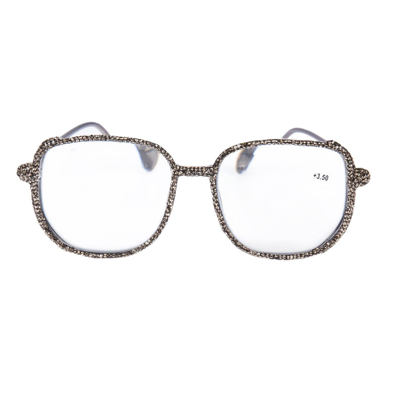 Grey Handmade Rhinestone Large Frame Round Reader