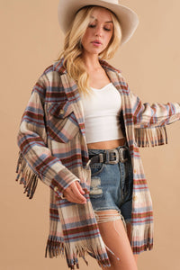 Plaid Fringe Bottom Fleece Jacket