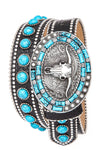 Long Horn Buckle Turquoise Pave Stone Western Belt