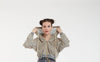 Cropped Mesh Covered Hoody Puff Sleeve - Checkered