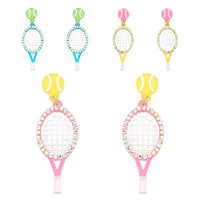 Tennis Ball and Paddle Figure Drop Post Earrings
