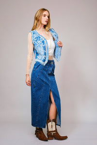 Western Embroidered Denim Vest