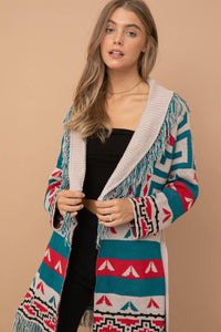 Aztec Fringe Western Tie Cardigan Sweater