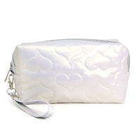 Heart Pattern Embossed Pouch w Wrist Strap Make Up Bag