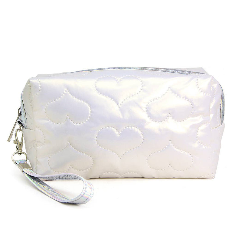 Heart Pattern Embossed Pouch w Wrist Strap Make Up Bag