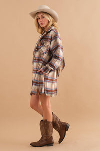 Plaid Fringe Bottom Fleece Jacket