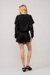 Western Embroidered Crop Tshirt with Velvet Burnout Slvs