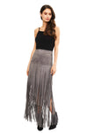 Vegan Suede Fringe Long Skirt