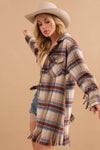 Plaid Fringe Bottom Fleece Jacket