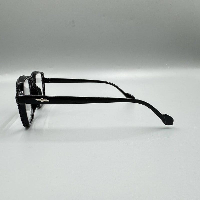 Black Rhinestone Large Frame Round Readers