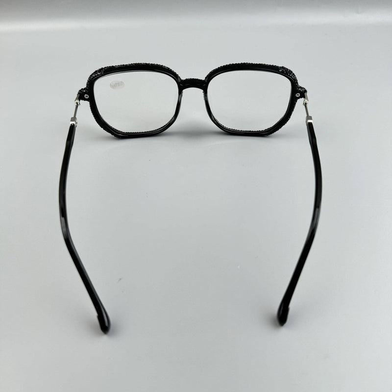 Black Rhinestone Handmade Large Frame Round Reader Glasses