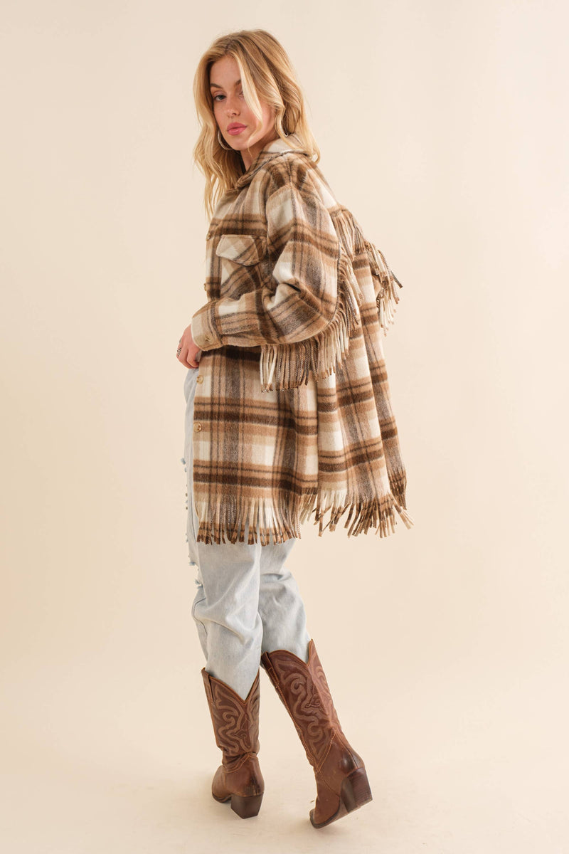 Plaid Fringe Bottom Fleece Jacket
