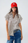 Silver Pleated Shirt With Short Sleeves